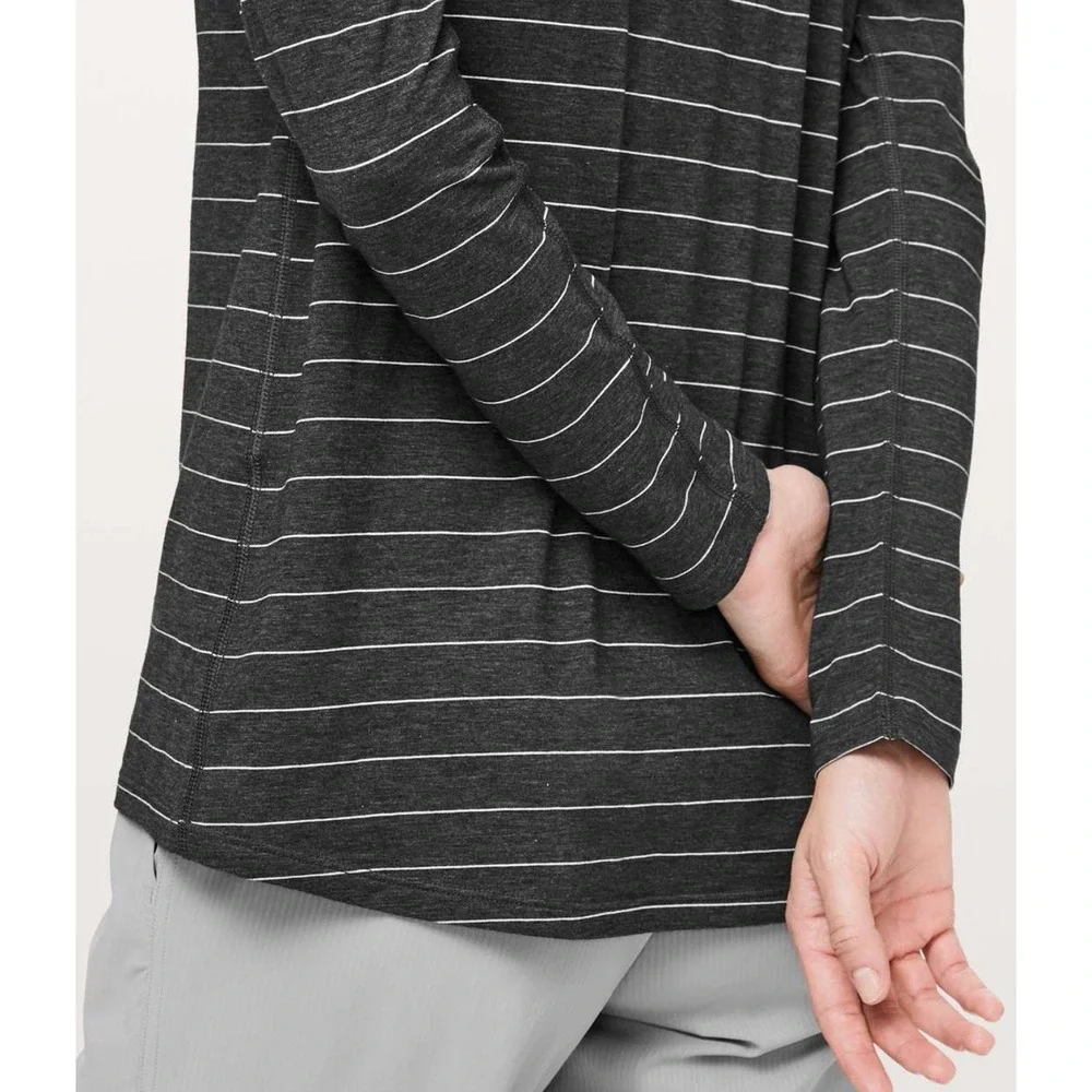 Lululemon Long‎ Sleeve Tee Emerald Modern striped  Yoga Run Size 6